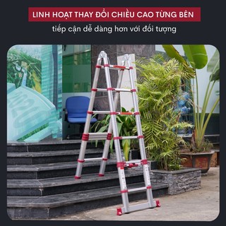 Thang inox rút chữ A màu đỏ đa năng Nhập Khẩu chính hãng FUJIHOME TLA08IR cao 5m bảo hành toàn quốc