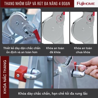 Thang nhôm gấp trượt 4 mét nhập khẩu FUJIHOME ML44 xếp chữ A to, nhỏ, Chữ I nhỉ I lớn