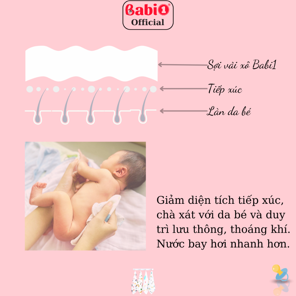 Khăn Sữa Xô Nhăn Babi 1 Cấu Tạo 6 Lớp Cotton Muslin Siêu Thấm Hút