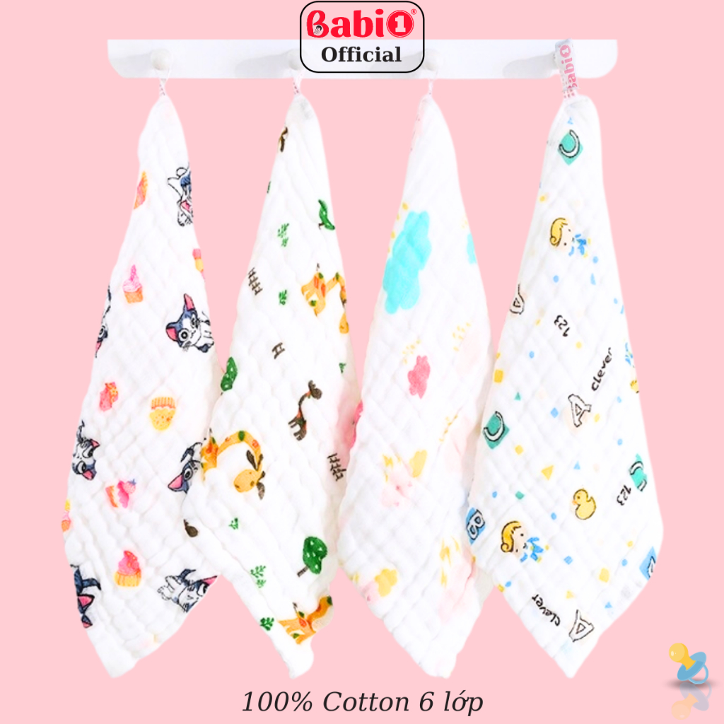 Khăn Sữa Xô Nhăn Babi 1 Cấu Tạo 6 Lớp Cotton Muslin Siêu Thấm Hút
