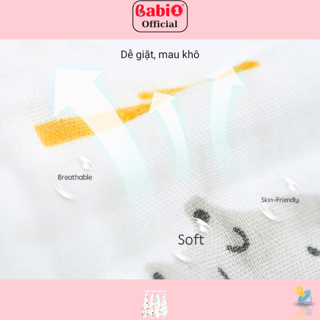 Khăn Sữa Xô Nhăn Babi 1 Cấu Tạo 6 Lớp Cotton Muslin Siêu Thấm Hút