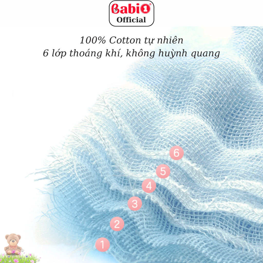 Khăn Sữa Xô Nhăn Babi 1 Cấu Tạo 6 Lớp Cotton Muslin Siêu Thấm Hút