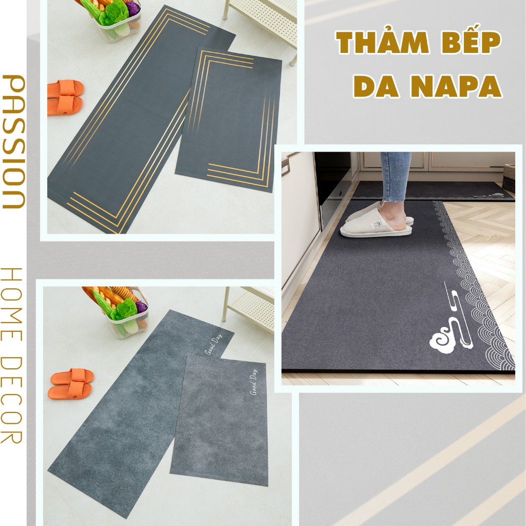Set 2 Thảm Bếp Da Cao Cấp Thấm Hút Chống Trơn Trượt Tốt Họa Tiết Tối Giản Sang Trọng