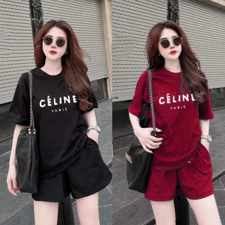 Set bộ đùi mặc nhà phom rộng chất cotton su cho nữ rẻ đẹp đơn giản mùa hè bigsize 40-75kg in célin