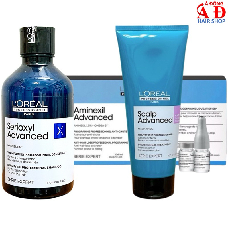 Tinh chất giảm rụng tóc L'Oréal Pro Aminexil Advanced New 2023 (10 lọ x 6ml) + Lược nâu massage