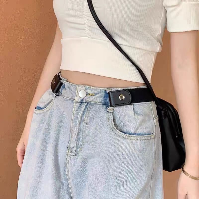 Dây nịt thắt lưng nữ CO GIÃN AAA iLita không khóa nịt thun móc quần eo điều chỉnh cúc bấm 2 bên vải