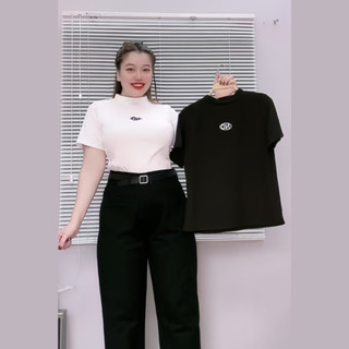Áo thun babytee Bigsize tay cộc cổ cao tôn dáng vải gân tăm hottrend cho nữ Chubby - G234