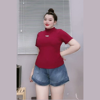 Áo thun babytee Bigsize tay cộc cổ cao tôn dáng vải gân tăm hottrend cho nữ Chubby - G234