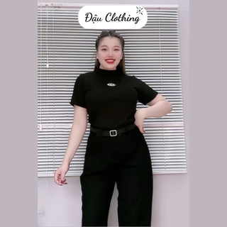 Áo thun babytee Bigsize tay cộc cổ cao tôn dáng vải gân tăm hottrend cho nữ Chubby - G234