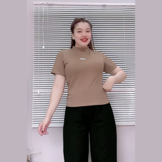 Áo thun babytee Bigsize tay cộc cổ cao tôn dáng vải gân tăm hottrend cho nữ Chubby - G234
