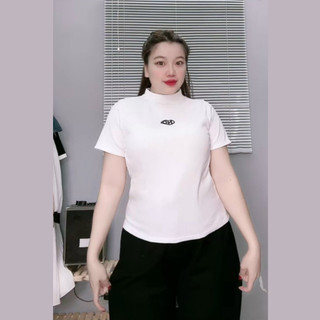 Áo thun babytee Bigsize tay cộc cổ cao tôn dáng vải gân tăm hottrend cho nữ Chubby - G234
