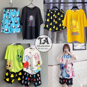 Set bộ đùi cartoon hoạt hình VÔ DIỆN-VỊT VÀNG áo 3D + Quần short lững - Bộ mặc nhà Unisex Freesize 38-65kg