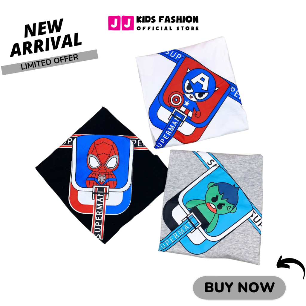 Áo thun ngắn tay mùa hè cho bé trai, bé gái cổ tròn in hình siêu Anh Hùng dễ thương JJ Kids Fashion