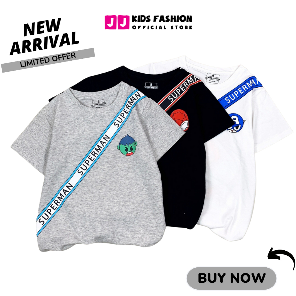 Áo thun ngắn tay mùa hè cho bé trai, bé gái cổ tròn in hình siêu Anh Hùng dễ thương JJ Kids Fashion