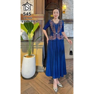 Đầm dạ hội trung niên chất liệu thun nhũ co giãn cực tốt. cho mẹ dự tiệc sang trọng bigsize M545