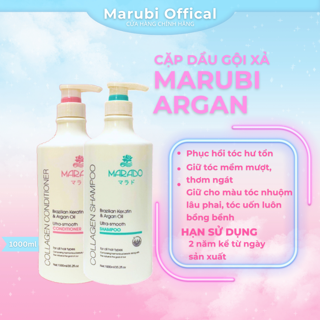 Marado Cặp Dầu Gội xả mềm mượt tóc Tinh chất Argan 1000ml