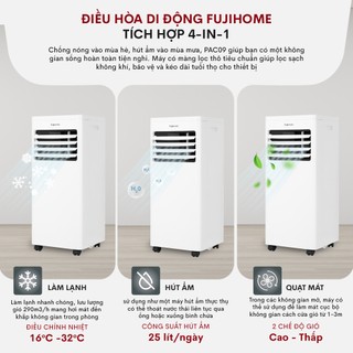 Điều hòa di động FUJIHOME Công suất 7000BTU - 12000BTU, có kết nối wifi điều khiển qua app
