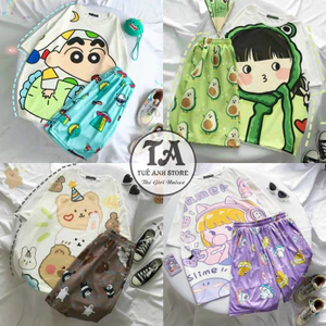 Bộ mặc nhà thun lạnh cotton NHIỀU MẪU Freesize 38-65kg Set bộ đùi cartoon hoạt hình áo 3D + Quần short lững TUEANHSTORE