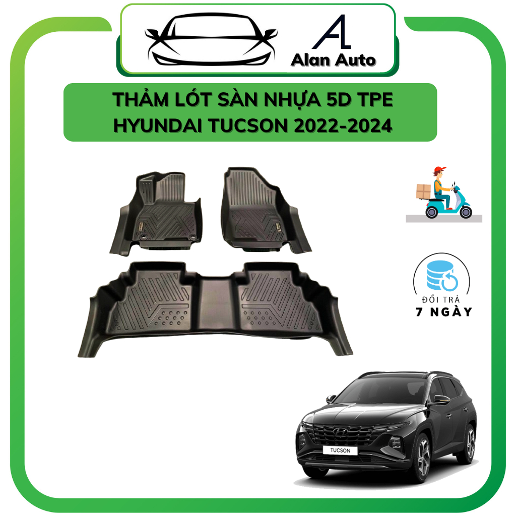 Thảm lót sàn ô tô Hyundai Tucson 2022-2024, Thảm nhựa TPE 5D đúc nguyên khối theo xe. Bộ 4 miếng