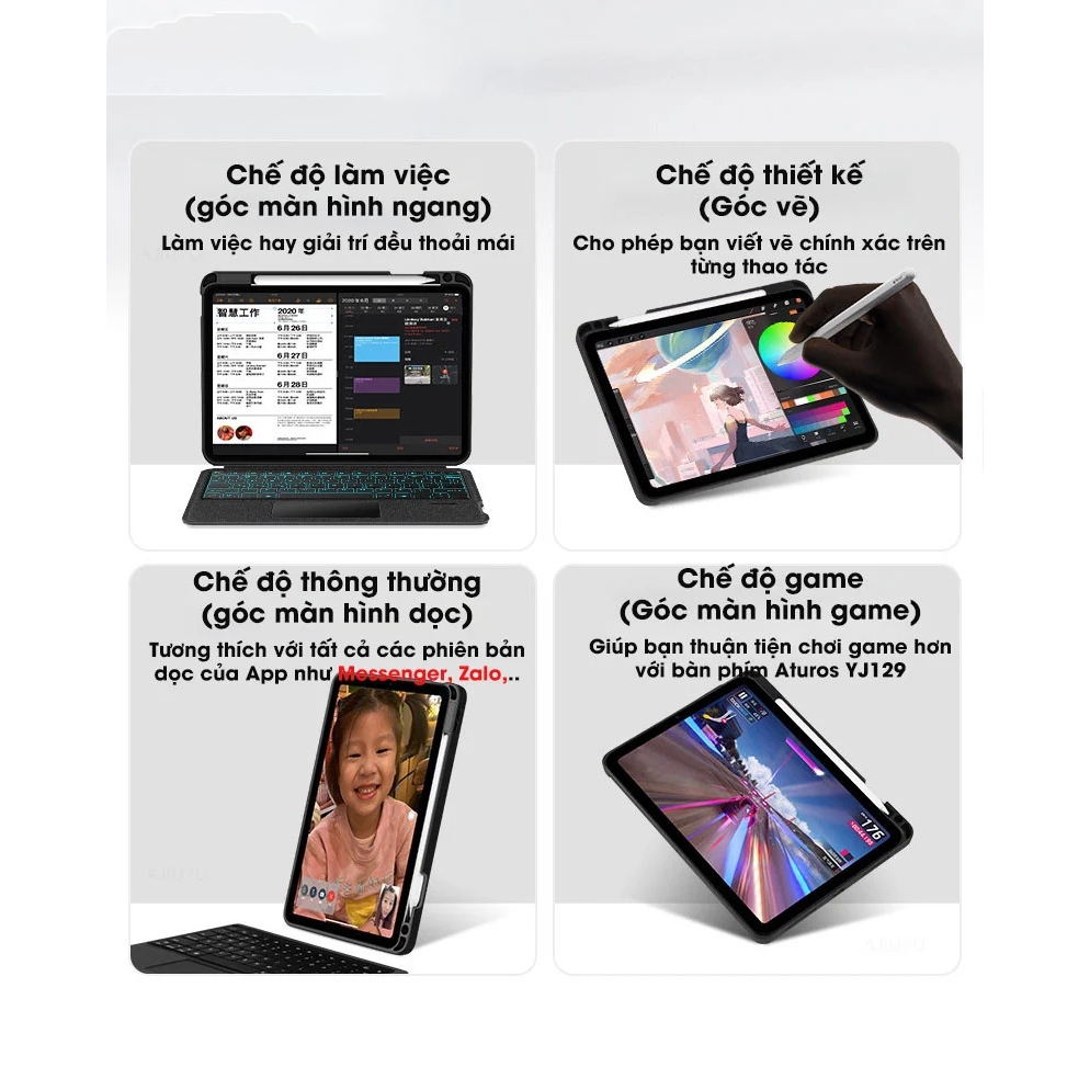 BAO DA BÀN PHÍM có Touchpad, giá đỡ, đèn LED, có thể tháo rời cho ...