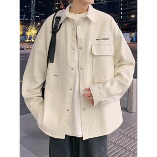 Áo sơ mi nam nữ Unisex tay dài cổ bẻ phối túi ngực.Áo sơ mi khoác ngoài Form rộng phong cách hàn quốc.