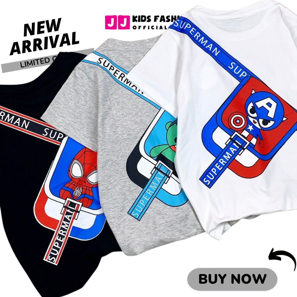 Áo thun ngắn tay mùa hè cho bé trai, bé gái cổ tròn in hình siêu Anh Hùng dễ thương JJ Kids Fashion