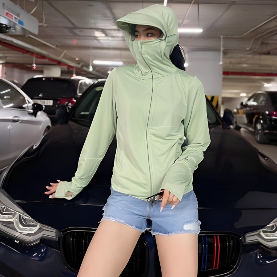 Áo chống nắng nữ 2 lớp mũ cứng áo khoác chống nắng thân ngắn vải thông hơi chống tia UV bảo vệ toàn thân tốt nhà XUZI.