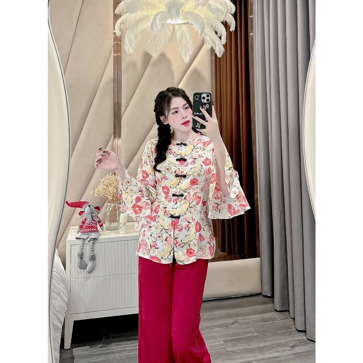 Đồ bộ áo bà ba cách tân đồ áo bà ba nữ kiểu cách tân áo bà ba tay ngắn đi chùa bộ bà ba nữ quần ống rộng - cn104