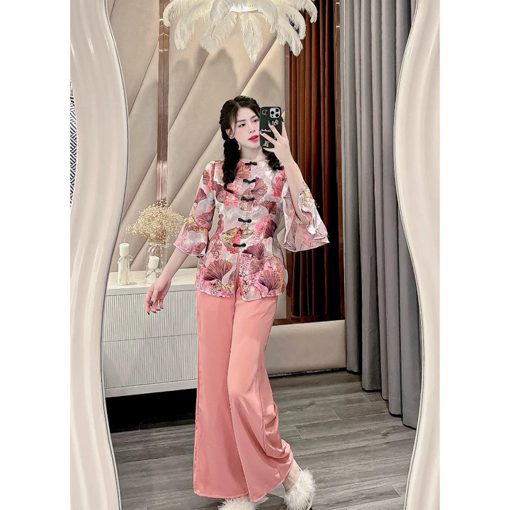 Đồ bộ áo bà ba cách tân đồ áo bà ba nữ kiểu cách tân áo bà ba tay ngắn đi chùa bộ bà ba nữ quần ống rộng - cn104