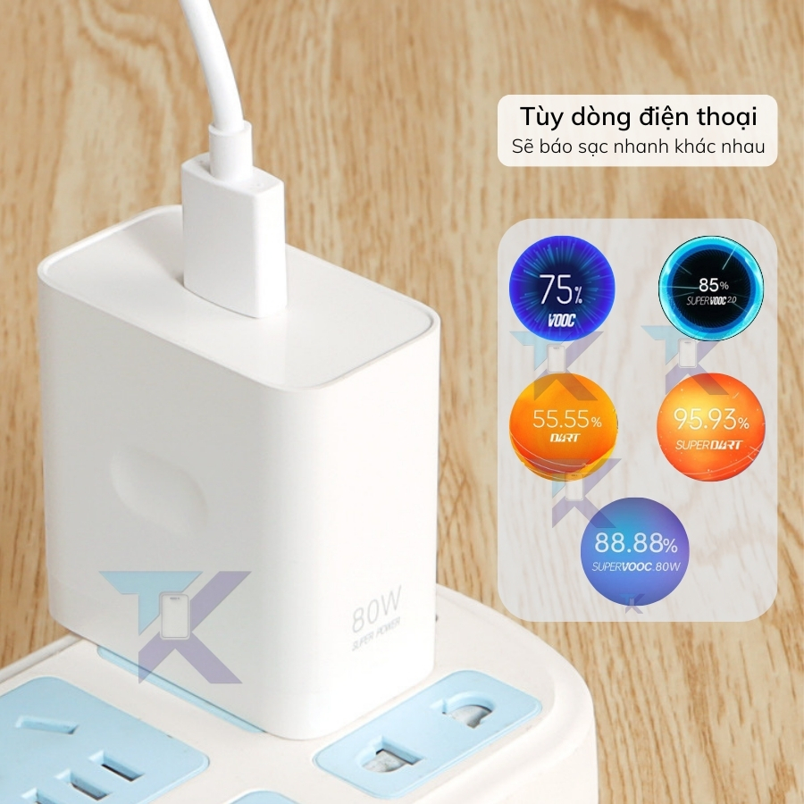 Sạc nhanh 80w hỗ trợ cho máy có báo sạc SUPER VOOC SUPER DART 80W tùy dòng máy, Củ cục sạc nhanh 80W đầu cắm sạc Usb | BigBuy360 - bigbuy360.vn