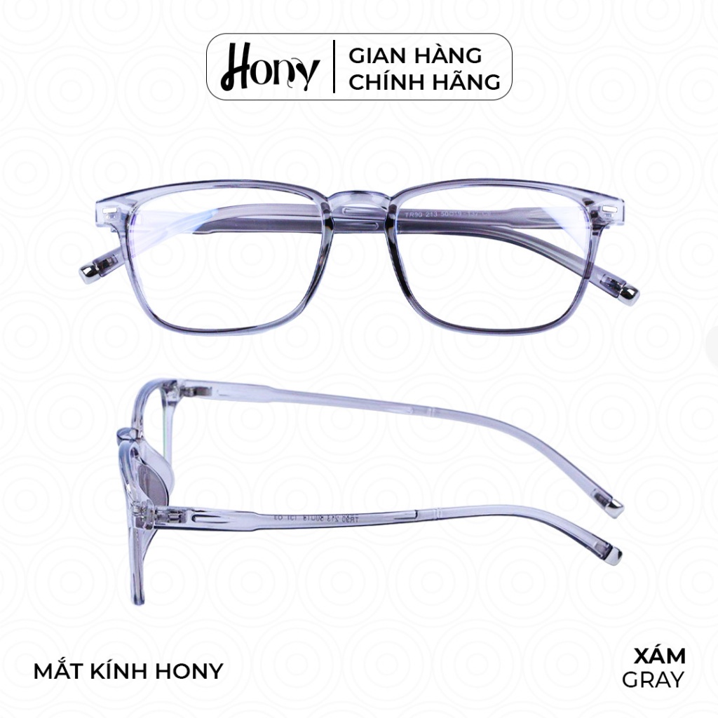 Mắt kính Unisex thời trang HONY - Gọng nhựa TR90 xám form chữ nhật thời trang