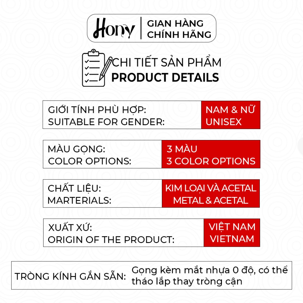 Mắt kính Unisex thời trang HONY - Gọng tròn bầu gọng tăm nhỏ cá tính