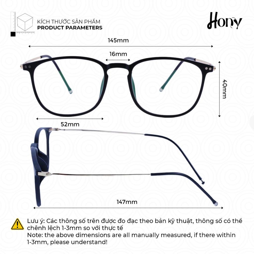 Mắt kính Unisex thời trang HONY - Gọng tròn bầu gọng tăm nhỏ cá tính