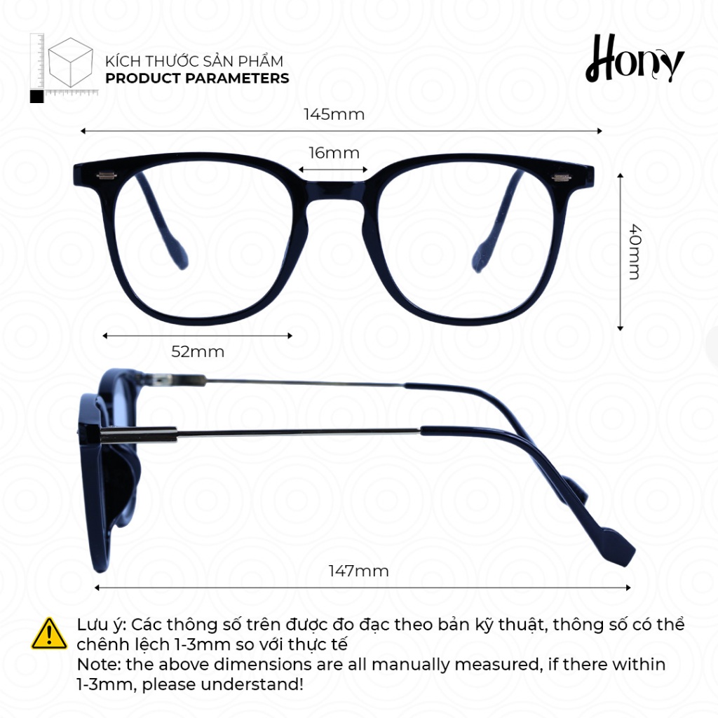 Mắt kính Unisex thời trang HONY - Gọng kính vuông thời trang