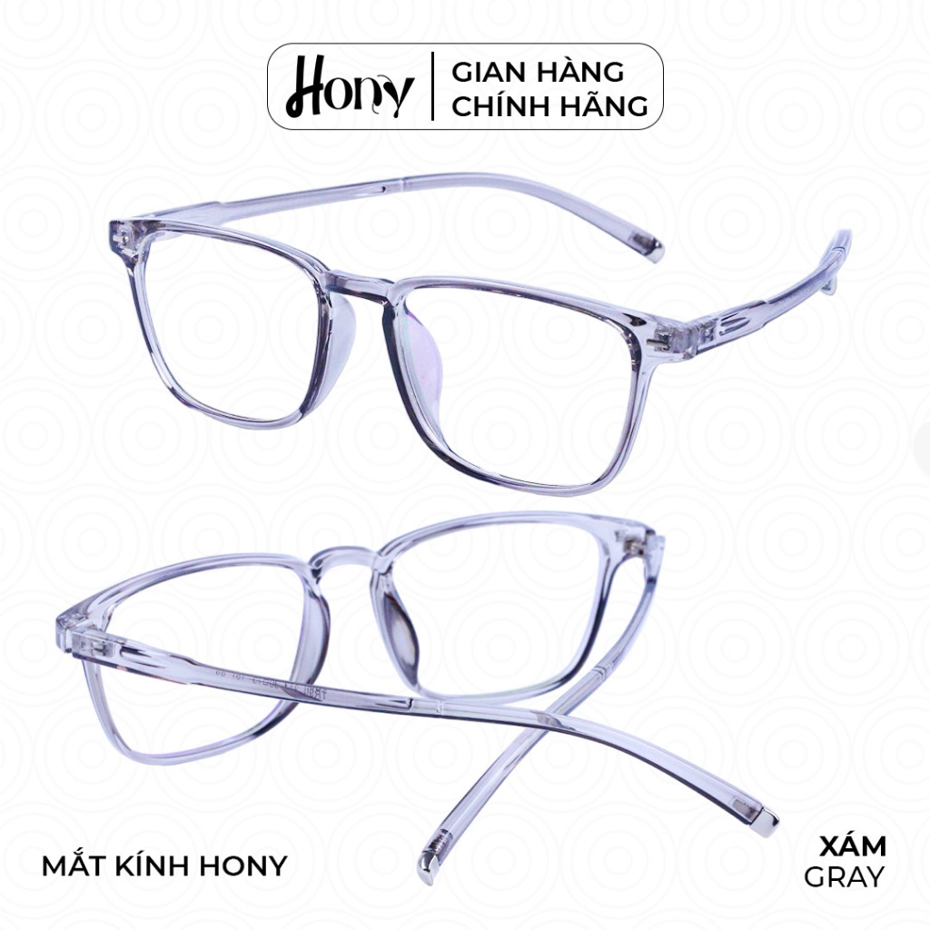 Mắt kính Unisex thời trang HONY - Gọng nhựa TR90 xám form chữ nhật thời trang