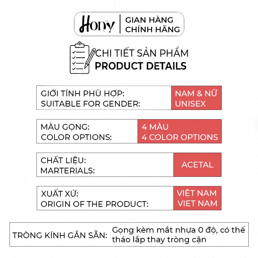 Mắt kính Nữ thời trang HONY - Gọng kính vuông nhựa cứng bo tròn cách điệu thời trang