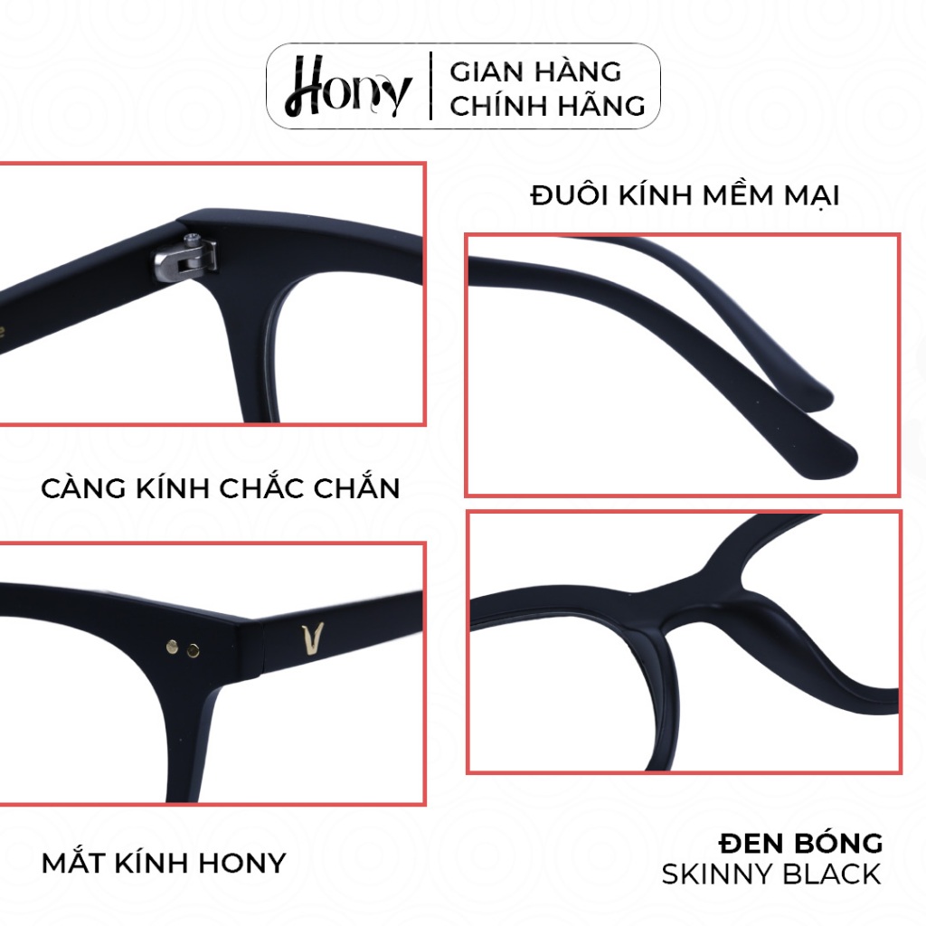 Mắt kính Nữ thời trang HONY - Gọng kính vuông nhựa cứng bo tròn cách điệu thời trang