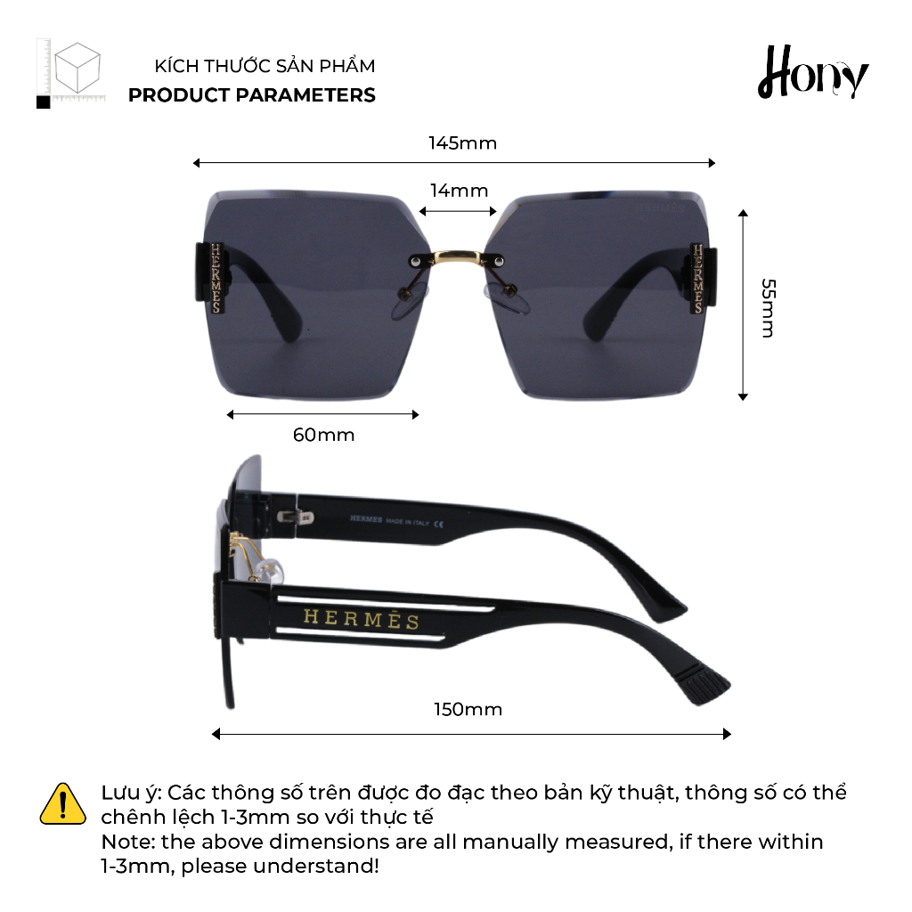 Kính râm Nữ thời trang HONY, tròng không viền cách điệu vintage