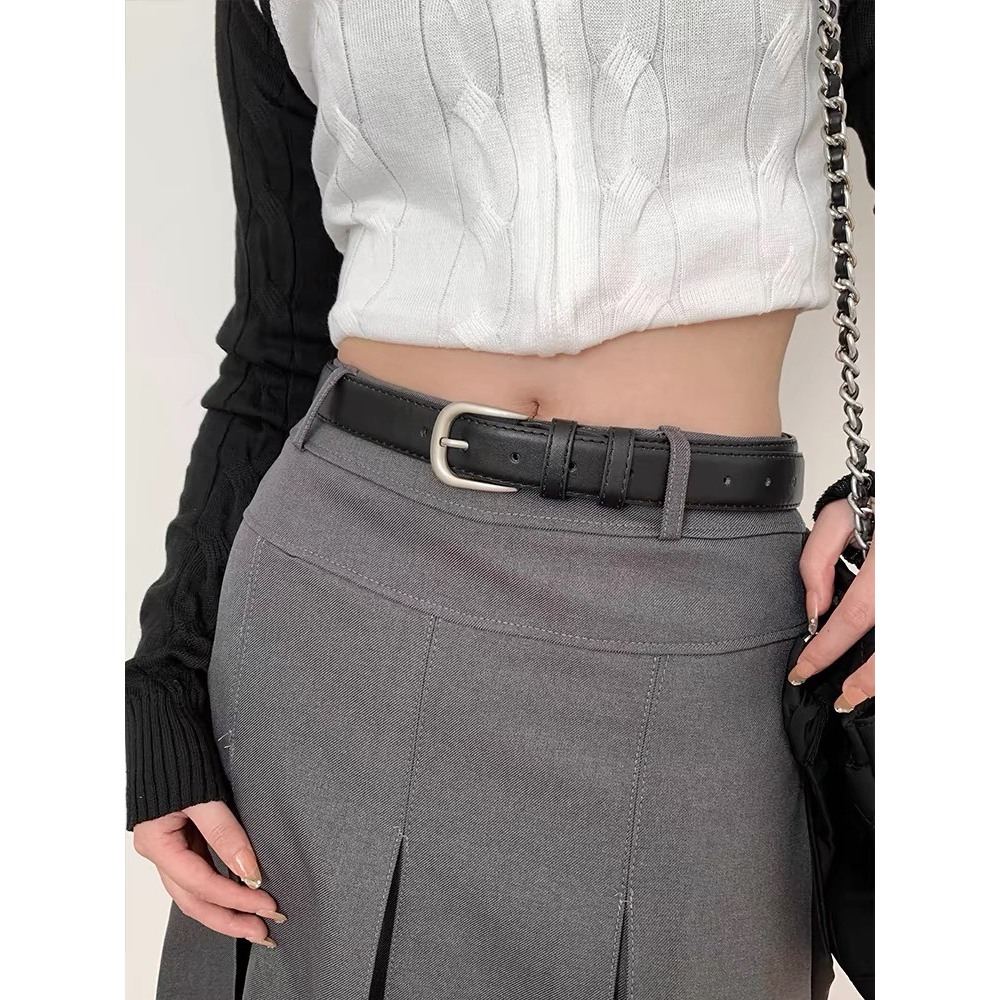 Thắt lưng nam nữ da bản vừa 2.8cm mặt khuyết oval đai thắt váy Style Hàn Quốc màu bạc có lỗ bấm dây nịt ulzzang  Horizon