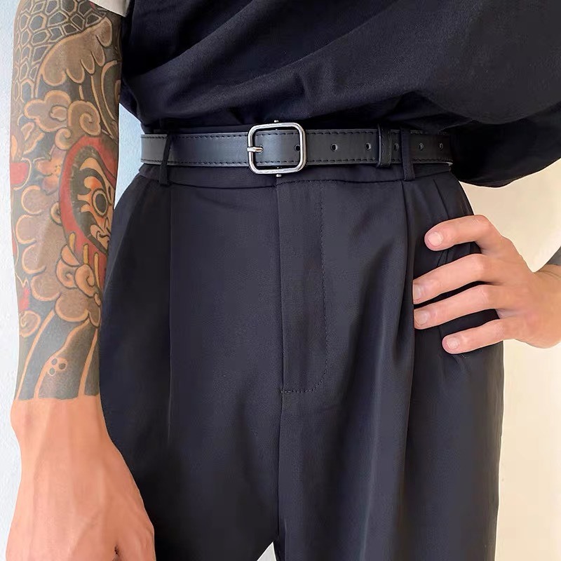 Thắt lưng da nữ nam unisex mặt vuông đen 2.3cm dày dặn ulzzang - dây nịt da nam nữ da mặt vuông thời trang Hàn Quốc hori