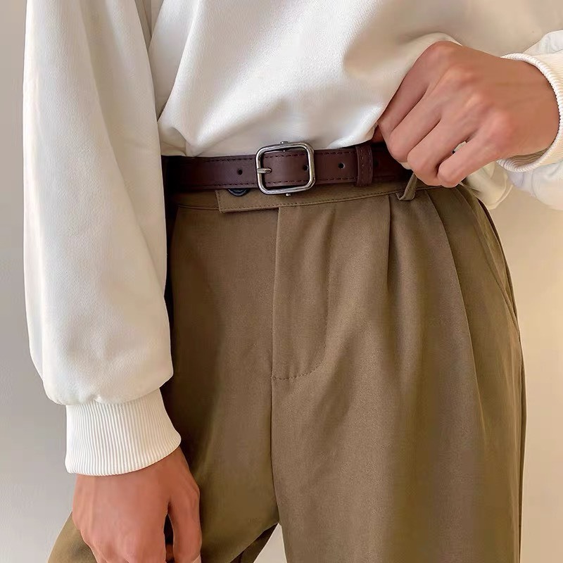 Thắt lưng da nữ nam unisex mặt vuông đen 2.3cm dày dặn ulzzang - dây nịt da nam nữ da mặt vuông thời trang Hàn Quốc hori