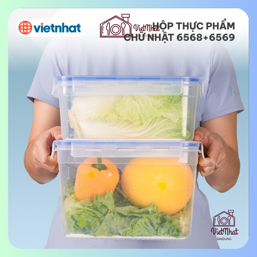 Hộp thực phẩm chữ nhật cỡ lớn 4800 - 7000ml Việt Nhật, Hộp đựng thực phẩm bảo quản rau củ hoa quả thức ăn trong tủ lạnh
