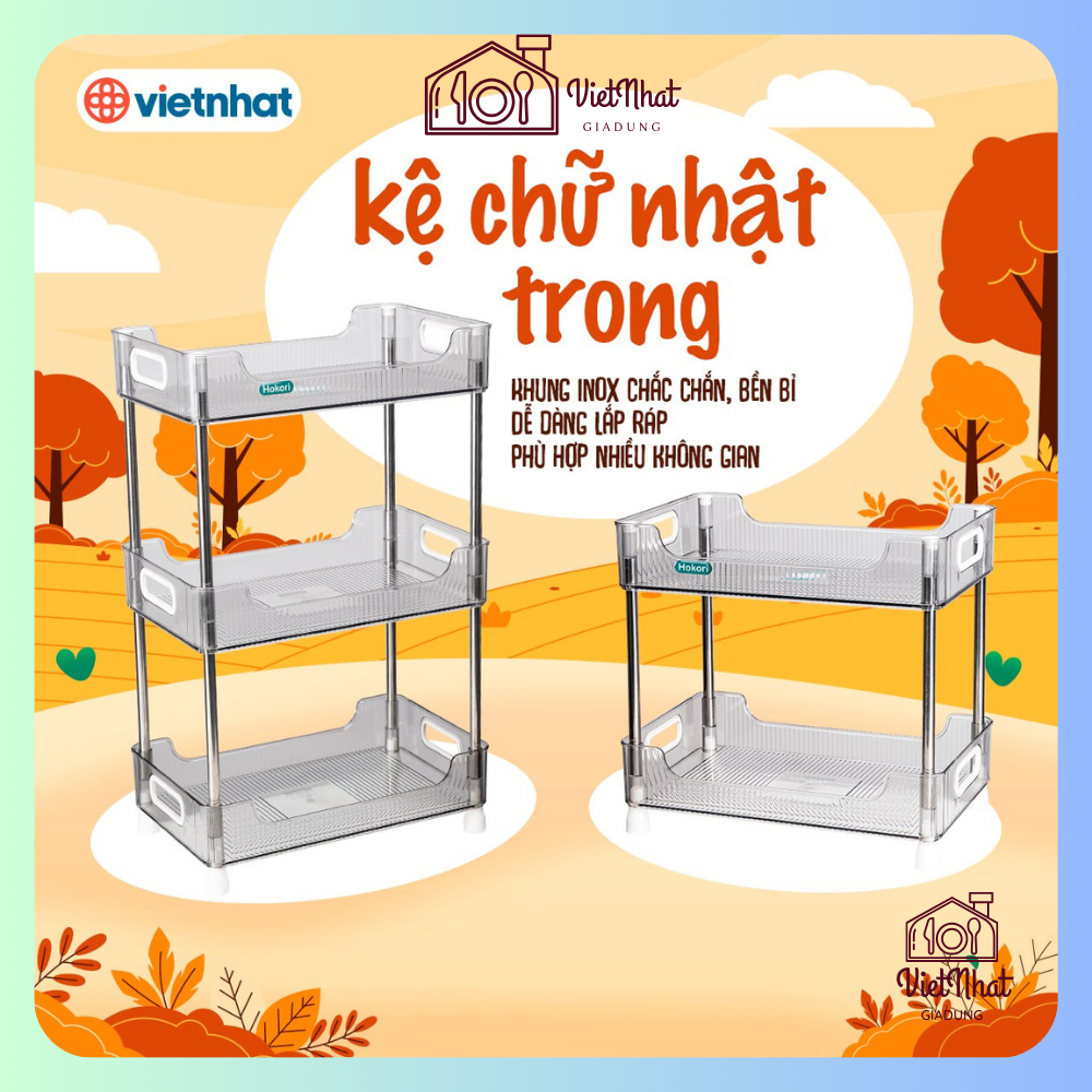Kệ chữ nhật trong 2T-3T Hokori, kệ trong suốt decor phòng khách, kệ để đồ đa năng Việt Nhật cao cấp
