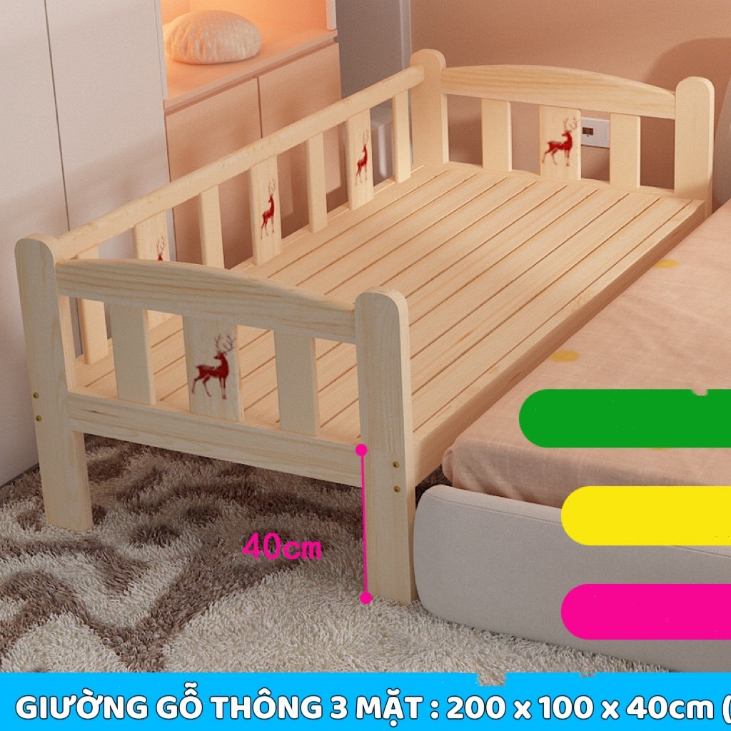 [GIƯỜNG + ĐỆM +GA] GIƯỜNG GỖ CHO BÉ KT:200x100x40cm -GIƯỜNG GỖ THÔNG CHO BÉ,KHÔNG SƠN AN TOÀN CHO BÉ