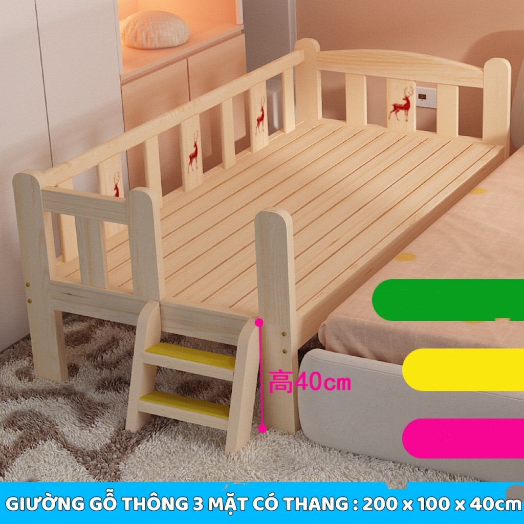 [GIƯỜNG + ĐỆM +GA] GIƯỜNG GỖ CHO BÉ KT:200x100x40cm -GIƯỜNG GỖ THÔNG CHO BÉ,KHÔNG SƠN AN TOÀN CHO BÉ