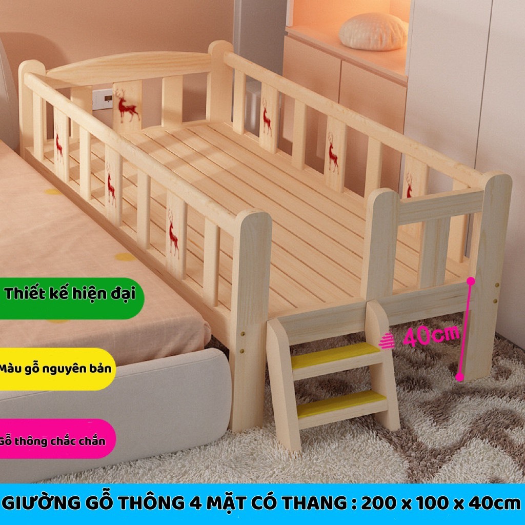 [GIƯỜNG + ĐỆM +GA] GIƯỜNG GỖ CHO BÉ KT:200x100x40cm -GIƯỜNG GỖ THÔNG CHO BÉ,KHÔNG SƠN AN TOÀN CHO BÉ