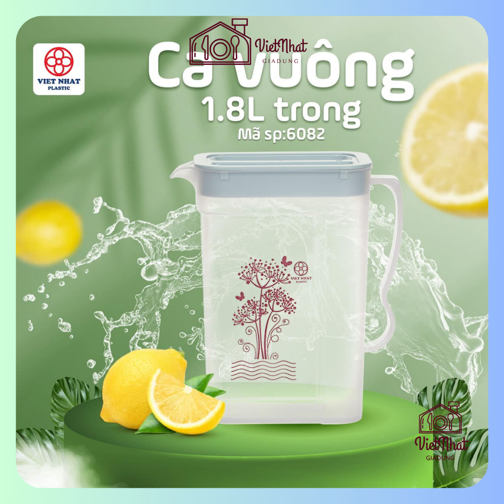 Ca vuông 1,8L trong Hokori 6082, Bình Nước Nhựa Trong 1,8L, Bình nước nhựa, bình đựng nước để bàn