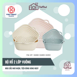 Bộ Thau Rổ Vuông 6 Món Việt Nhật, Bộ rổ kèm chậu hứng nước rửa rau củ đựng hoa quả trái cây3288+3289+3290