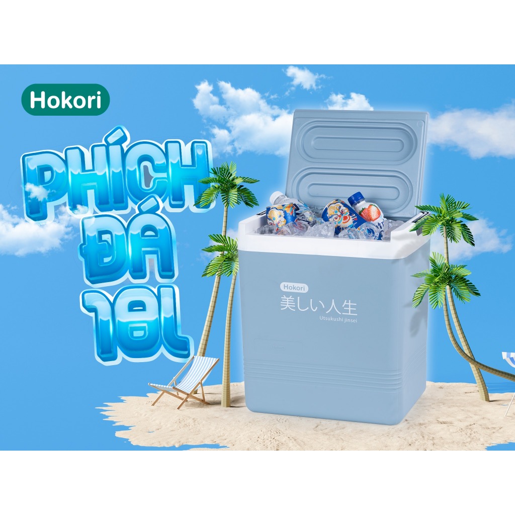 Phích Đá Vuông Hokori 18L 3918 giữ nhiệt lên đến 48h, Phích Đá Việt Nhật Cao Cấp