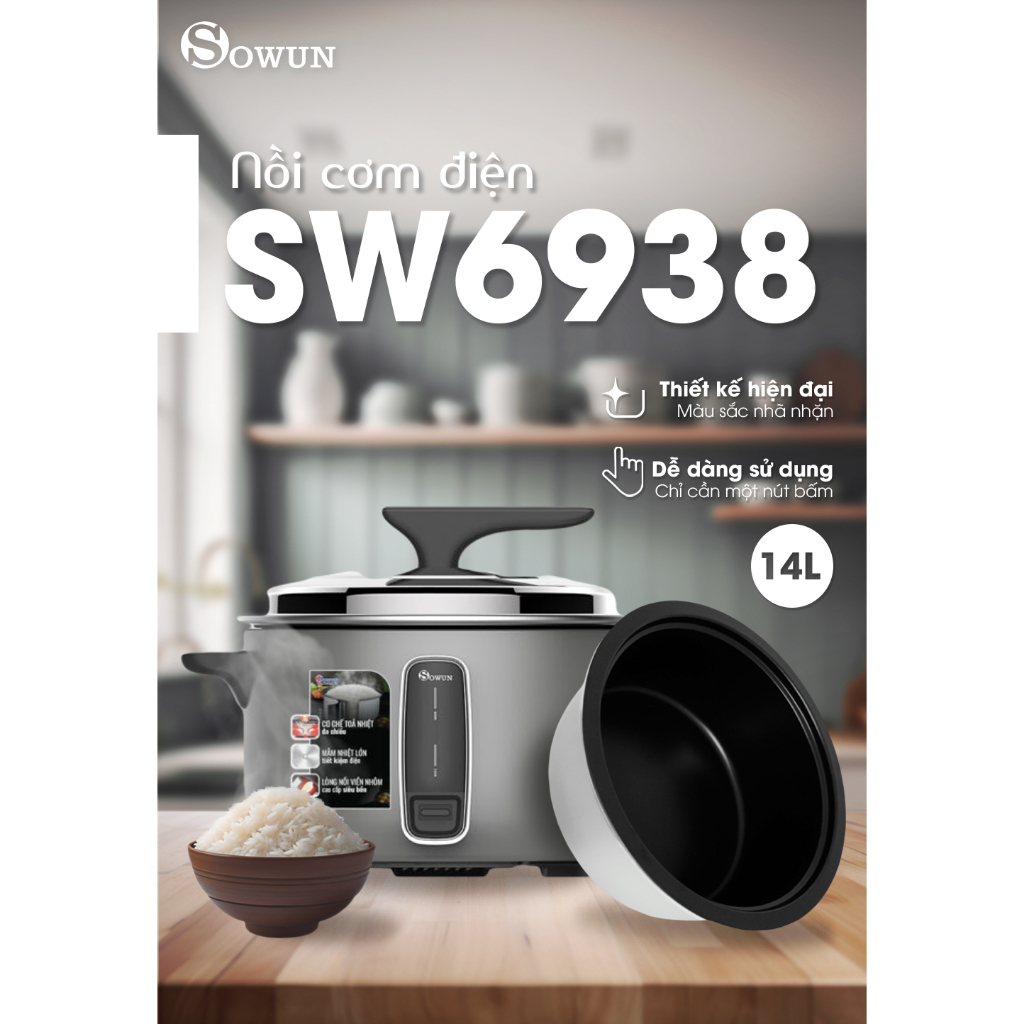 Nồi cơm điện 14 Lít Sowun SW 6938 - Hàng chính hãng bảo hành 12 tháng ...